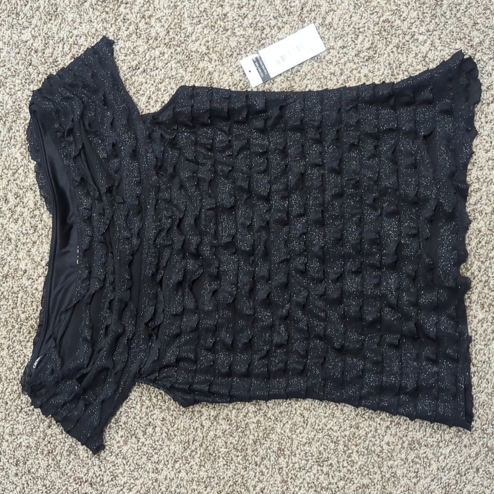Cachet size 10 new black ruffled top with silver sparkles fancy party sh…